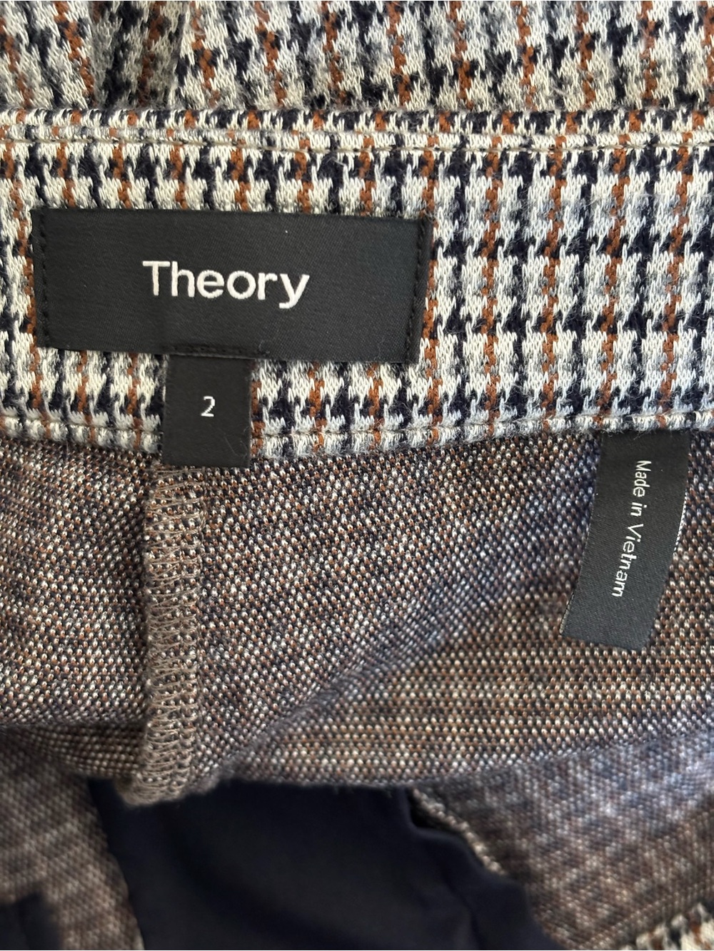 Theory Stratton Knit Cropped Pants Brown Black Grey Houndstooth Plaid Ankle 2 - Picture 12 of 14